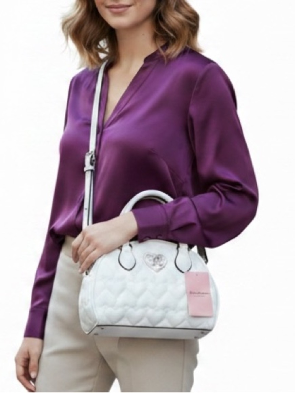NWT Juicy Couture Flawless Dome Satchel Heart Quilt White Crossbody Bag Handbag
